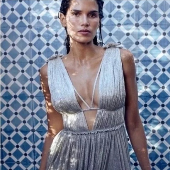 JONATHAN SIMKHAI SILVER PLUNGE NECK LONG DRESS SIZE M - Picture 9 of 9